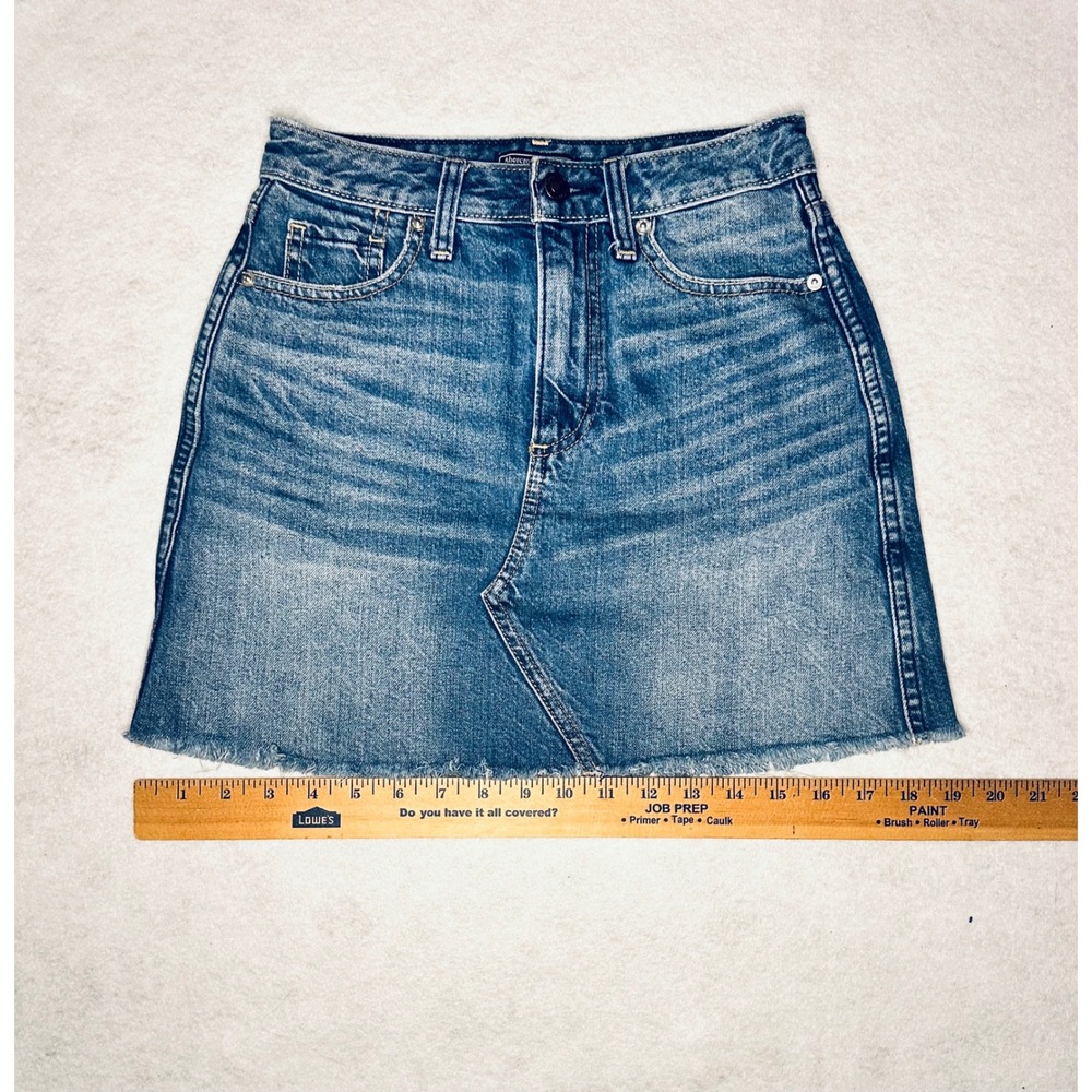 Abercrombie & Fitch Denim Mini Skirt Frayed Hem Casual Blue Size 24 - Picture 4 of 9